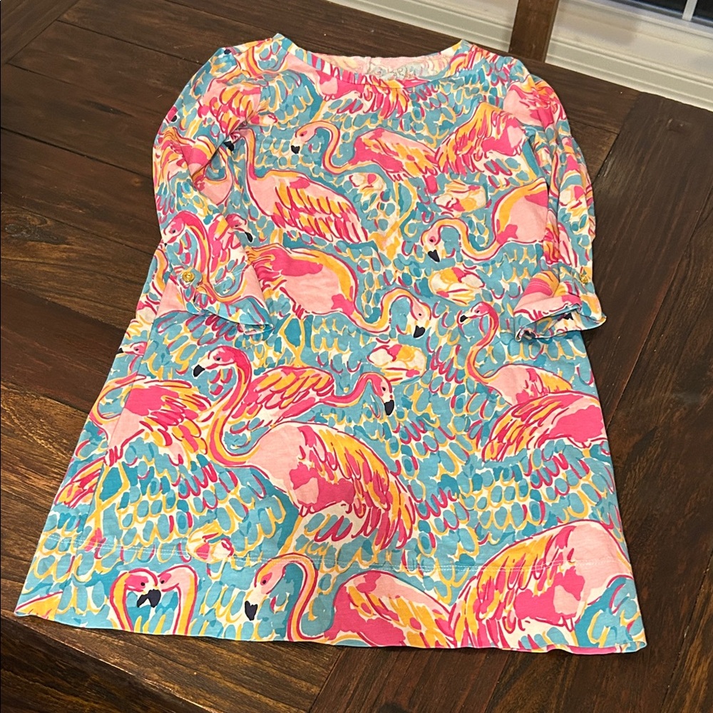 Lilly Pulitzer Multicolor Flamingo Print Shift Dress - Pink, Aqua & Yellow